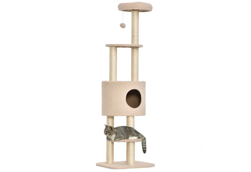 Cat Tree-Holz-45L x 40B x 148H cm-Beige de PawHut en Beige – photo produit 2 sur 5
