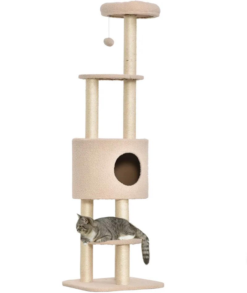 Cat Tree-Holz-45L x 40B x 148H cm-Beige de PawHut en Beige – photo produit 1 sur 5
