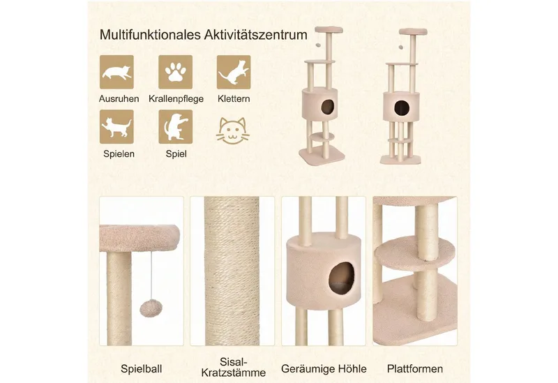 Cat Tree-Holz-45L x 40B x 148H cm-Beige de PawHut en Beige – photo produit 5 sur 5