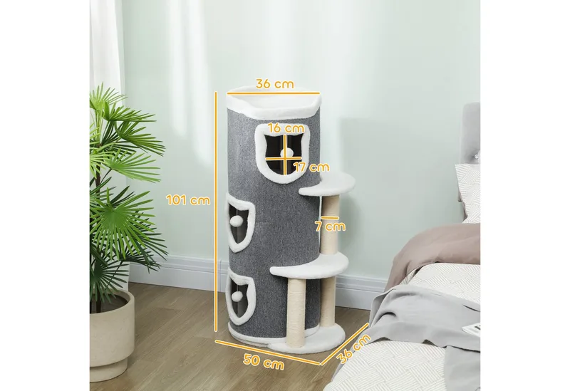 Cat Tree-Spaanplaat, Polyester-50L x 36B x 101H cm-Grijs by PawHut in Grey – product photo 3 of 5