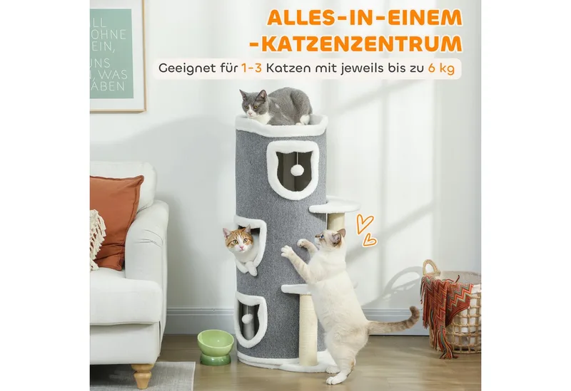 Cat Tree-Spaanplaat, Polyester-50L x 36B x 101H cm-Grijs by PawHut in Grey – product photo 4 of 5