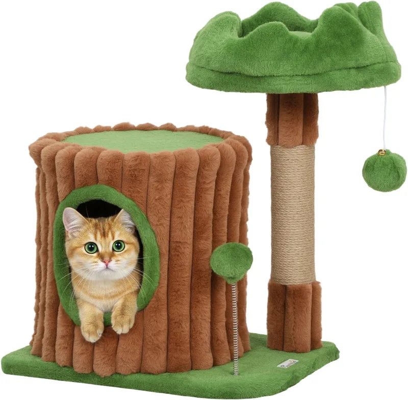 Cat Tree-Spanplatte, Plüsch-40L x 30B x 53H cm-Braun+Grün by PawHut in Green – product photo