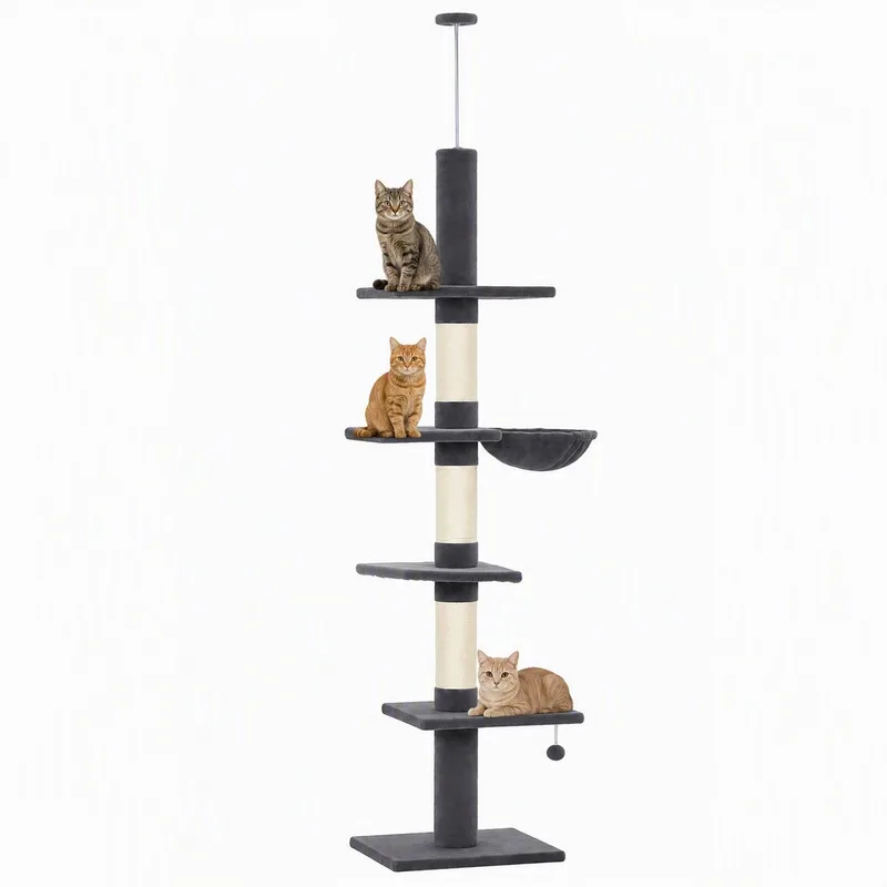 Cat Tree-Spanplatte, Plüsch-48L x 40B x 225-255H cm-Dunkelgrau by PawHut – product photo