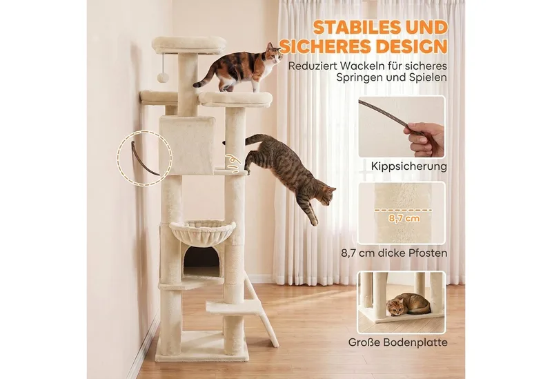 Cat Tree-Spanplatte, Plüsch-59L x 49B x 184H cm-Beige von PawHut – Produktfoto 5 von 5