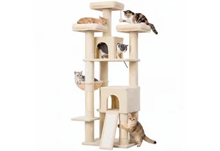 Cat Tree-Spanplatte, Plüsch-59L x 49B x 184H cm-Beige von PawHut – Produktfoto 2 von 5