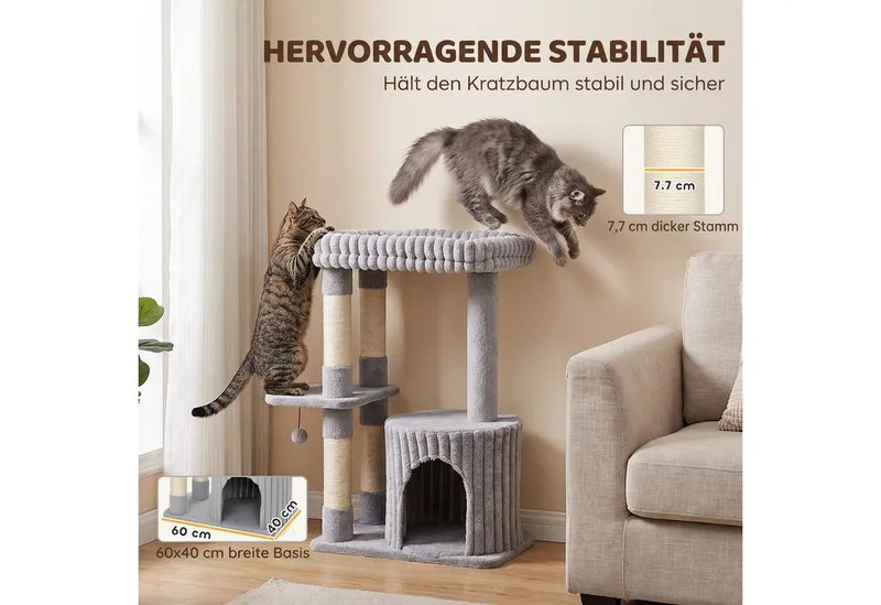Cat Tree-Spanplatte, Plüsch-60 x 40 x 93 cm-Grau by PawHut in Grey, Beige – product photo 5 of 5