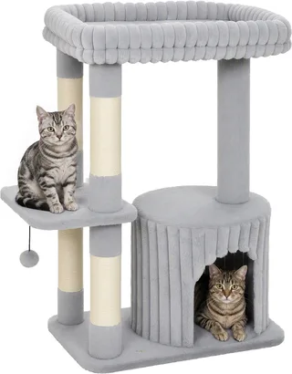 Cat Tree-Spanplatte, Plüsch-60 x 40 x 93 cm-Grau by PawHut in Grey, Beige – product photo 1 of 5