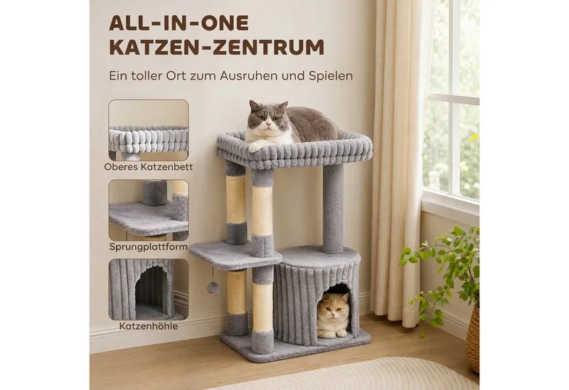 Cat Tree-Spanplatte, Plüsch-60 x 40 x 93 cm-Grau by PawHut in Grey, Beige – product photo 4 of 5