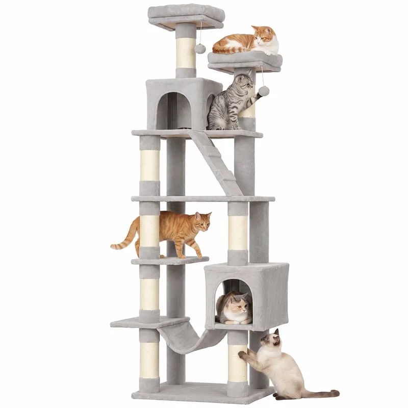 Cat Tree-Spanplatte, Plüsch-60 x 48 x 204 cm-Hellgrau von PawHut in Hellgrau – Produktfoto