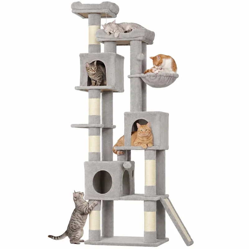 Cat Tree-Spanplatte, Plüsch-60L x 40B x 200H cm-Hellgrau by PawHut – product photo