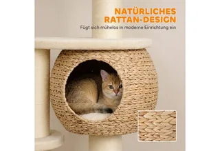 Cat Tree-Spanplatte, Plüsch-60L x 48B x 132H cm-Beige de PawHut en Beige, Lichtbruin, Crèmewit – photo produit 5 sur 5