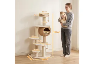 Cat Tree-Spanplatte, Plüsch-60L x 48B x 132H cm-Beige de PawHut en Beige, Lichtbruin, Crèmewit – photo produit 3 sur 5