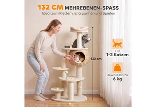 Cat Tree-Spanplatte, Plüsch-60L x 48B x 132H cm-Beige de PawHut en Beige, Lichtbruin, Crèmewit – photo produit 4 sur 5