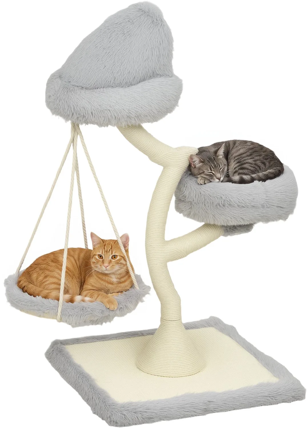 Cat Tree-Spanplatte, Plüsch-60L x 60B x 115H cm-Hellgrau de PawHut en Gris clair – photo produit