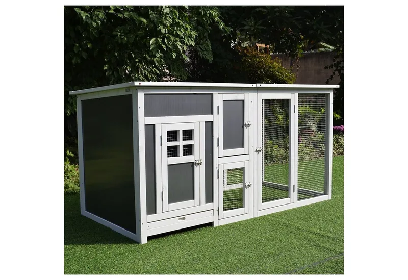 Chicken Coop Tanne 160L x 75B x 80H cm Grau+Weiß från PawHut i Grijs + wit – produktbild 3 av 5