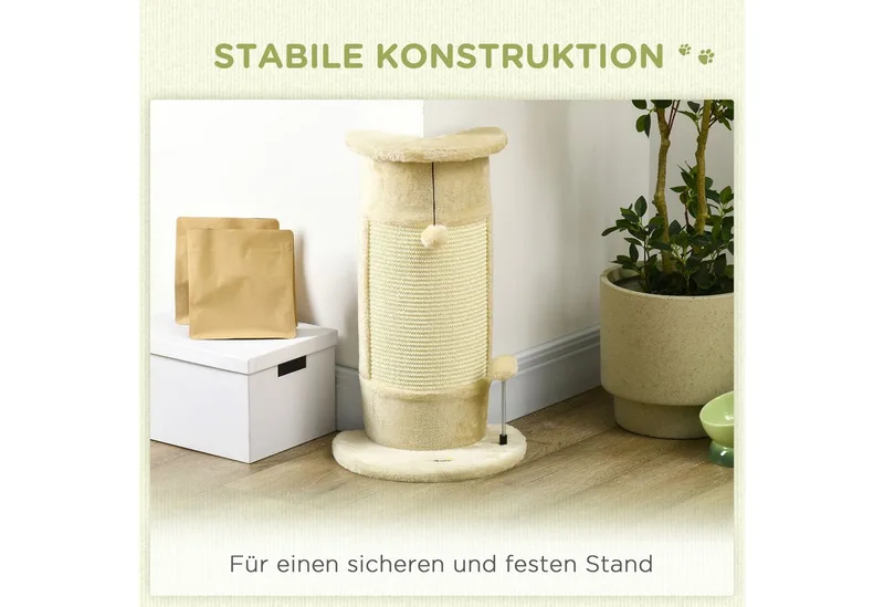 Ecke Kratzstamm, 58cm Kratzsäule aus Sisal, Kratzbaum für Katzen, kleiner Katzenkratzbaum mit Kratzball, Katzenmöbel für Indoor von PawHut in Cremeweiß – Produktfoto 5 von 5
