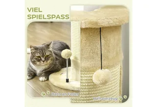 Ecke Kratzstamm, 58cm Kratzsäule aus Sisal, Kratzbaum für Katzen, kleiner Katzenkratzbaum mit Kratzball, Katzenmöbel für Indoor von PawHut in Cremeweiß – Produktfoto 4 von 5