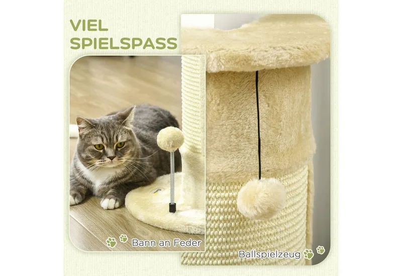 Ecke Kratzstamm, 58cm Kratzsäule aus Sisal, Kratzbaum für Katzen, kleiner Katzenkratzbaum mit Kratzball, Katzenmöbel für Indoor von PawHut in Cremeweiß – Produktfoto 4 von 5