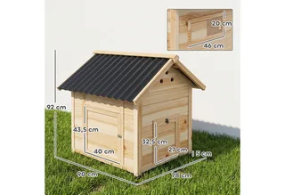 Entenstall aus Holz Entenhaus mit Kippdach Geflügelstall mit Doppeltür, Hühnerhaus mit herausnehmbarem Boden Gänsestall Hühnerstall fra PawHut i Naturholz – produktbillede 3 af 5