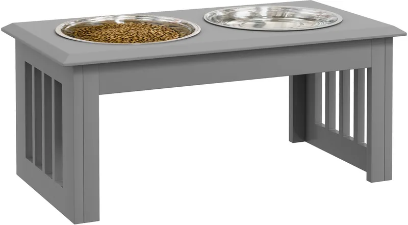 Erhöhter Hundenapf Futternapf mit 2 Näpfe Wassernapf 2 x 2000ml Edelstahlnäpfen Fressnapf Futterstation Hundenäpfe für Mittlere Hunde Katzen fra PawHut i Grå – produktbillede