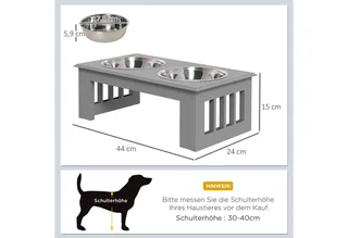 Erhöhter Hundenapf Futternapf mit 2 Näpfe Wassernapf 2 x 900ml Edelstahlnäpfen Fressnapf Futterstation Hundenäpfe für kleine Hunde Katzen de PawHut en Gris – photo produit 3 sur 5