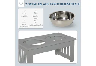 Erhöhter Hundenapf Futternapf mit 2 Näpfe Wassernapf 2 x 900ml Edelstahlnäpfen Fressnapf Futterstation Hundenäpfe für kleine Hunde Katzen de PawHut en Gris – photo produit 5 sur 5