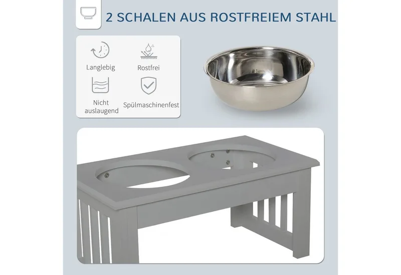 Erhöhter Hundenapf Futternapf mit 2 Näpfe Wassernapf 2 x 900ml Edelstahlnäpfen Fressnapf Futterstation Hundenäpfe für kleine Hunde Katzen de PawHut en Gris – photo produit 5 sur 5