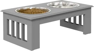 Erhöhter Hundenapf Futternapf mit 2 Näpfe Wassernapf 2 x 900ml Edelstahlnäpfen Fressnapf Futterstation Hundenäpfe für kleine Hunde Katzen de PawHut en Gris – photo produit 1 sur 5