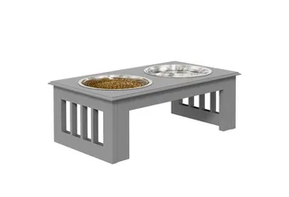 Erhöhter Hundenapf Futternapf mit 2 Näpfe Wassernapf 2 x 900ml Edelstahlnäpfen Fressnapf Futterstation Hundenäpfe für kleine Hunde Katzen de PawHut en Gris – photo produit 2 sur 5