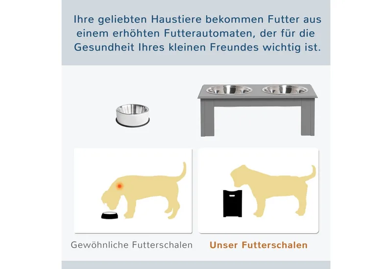 Erhöhter Hundenapf Futternapf mit 2 Näpfe Wassernapf 2 x 900ml Edelstahlnäpfen Fressnapf Futterstation Hundenäpfe für kleine Hunde Katzen de PawHut en Gris – photo produit 4 sur 5