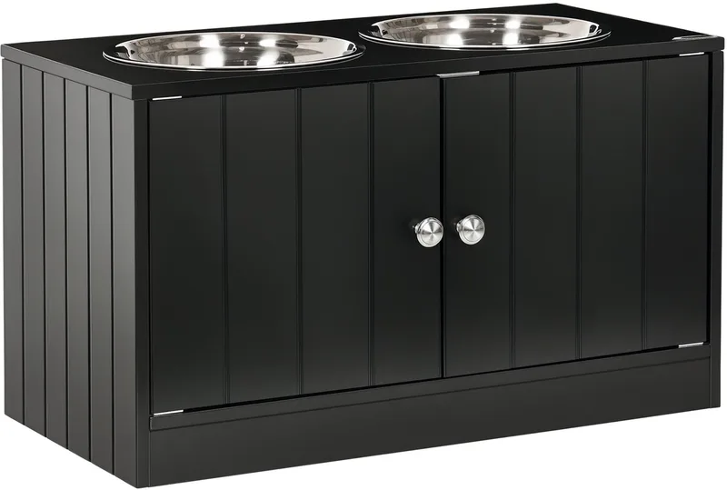 Erhöhter Hundenapf Futternapf mit Stauraum Wassernapf 2 x 2000ml Edelstahlnäpfen Fressnapf Hundenäpfe Futterstation für Große Hunde Katzen von PawHut in Schwarz – Produktfoto