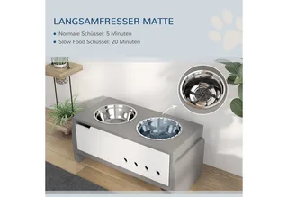 Erhöhter Hundenapf Höhenverstellbar Futternapf mit Stauraum Wassernapf 2 x 2000ml Edelstahlnäpfen Langsamfutternapf verstellbar Fressnapf Futterstation für Große Hunde Katzen by PawHut in Grey – product photo 5 of 5