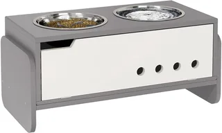 Erhöhter Hundenapf Höhenverstellbar Futternapf mit Stauraum Wassernapf 2 x 2000ml Edelstahlnäpfen Langsamfutternapf verstellbar Fressnapf Futterstation für Große Hunde Katzen by PawHut in Grey – product photo 1 of 5