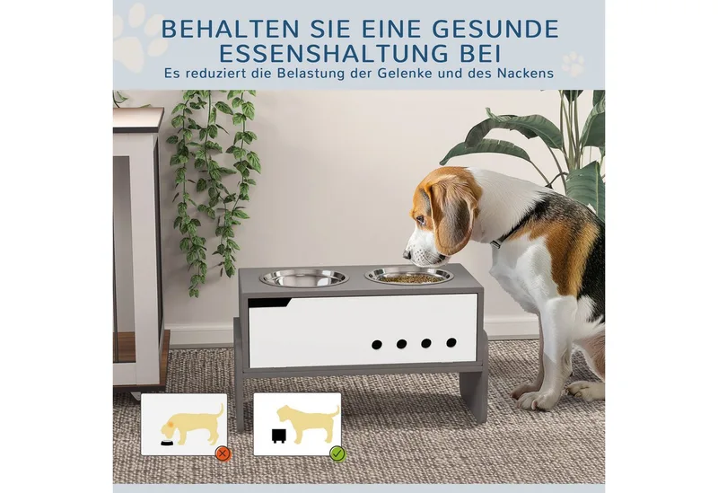 Erhöhter Hundenapf Höhenverstellbar Futternapf mit Stauraum Wassernapf 2 x 2000ml Edelstahlnäpfen Langsamfutternapf verstellbar Fressnapf Futterstation für Große Hunde Katzen by PawHut in Grey – product photo 4 of 5