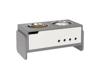 Erhöhter Hundenapf Höhenverstellbar Futternapf mit Stauraum Wassernapf 2 x 2000ml Edelstahlnäpfen Langsamfutternapf verstellbar Fressnapf Futterstation für Große Hunde Katzen by PawHut in Grey – product photo 2 of 5