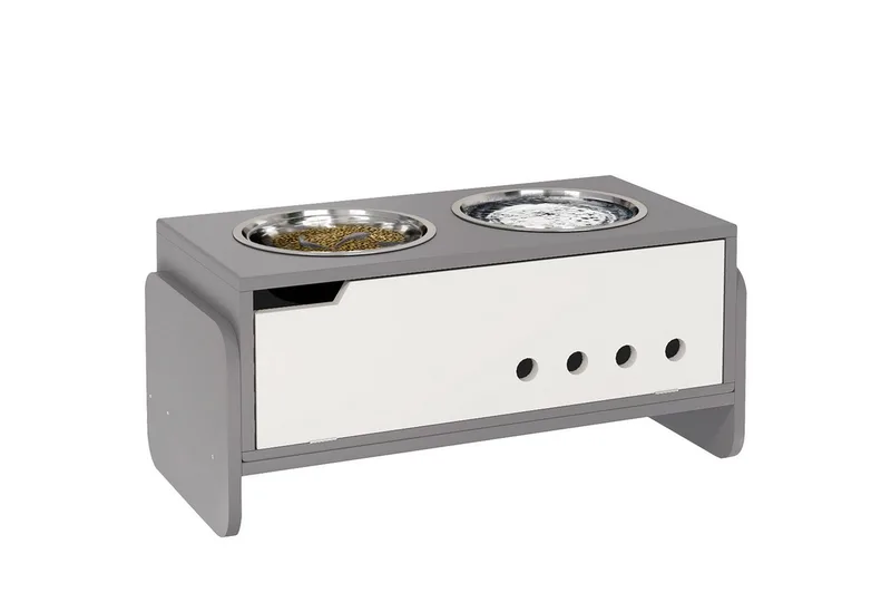 Erhöhter Hundenapf Höhenverstellbar Futternapf mit Stauraum Wassernapf 2 x 2000ml Edelstahlnäpfen Langsamfutternapf verstellbar Fressnapf Futterstation für Große Hunde Katzen by PawHut in Grey – product photo 2 of 5