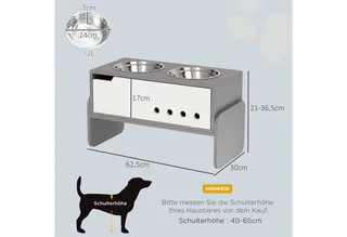 Erhöhter Hundenapf Höhenverstellbar Futternapf mit Stauraum Wassernapf 2 x 2000ml Edelstahlnäpfen Langsamfutternapf verstellbar Fressnapf Futterstation für Große Hunde Katzen by PawHut in Grey – product photo 3 of 5