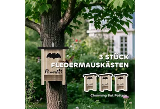 Fledermauskasten 3er-Set, Fledermaushaus, Nistkasten für Fledermäuse, Fledermausbox zum Aufhängen für Gärten, Obstplantagen, Bauernhöfe, Tannenholz, 18 x 6 x 22,5 cm, Natur by PawHut in Naturholz – product photo 4 of 5