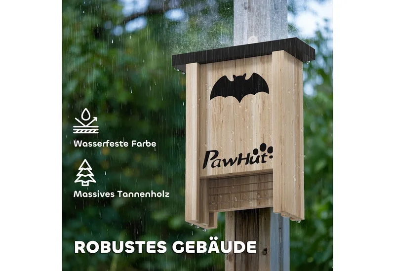 Fledermauskasten 3er-Set, Fledermaushaus, Nistkasten für Fledermäuse, Fledermausbox zum Aufhängen für Gärten, Obstplantagen, Bauernhöfe, Tannenholz, 18 x 6 x 22,5 cm, Natur by PawHut in Naturholz – product photo 5 of 5