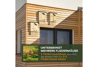 Fledermauskasten 3er-Set, Fledermaushaus, Nistkasten für Fledermäuse, Fledermausbox zum Aufhängen für Sommer, Winter, Tannenholz, 25 x 6 x 37,5 cm, Natur von PawHut in Naturholz – Produktfoto 4 von 5