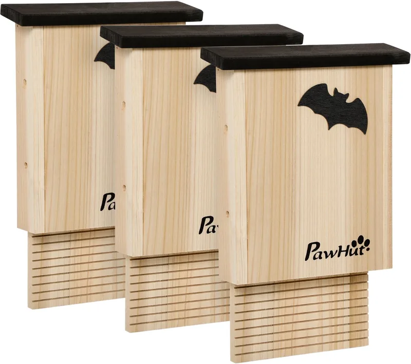 Fledermauskasten 3er-Set, Fledermaushaus, Nistkasten für Fledermäuse, Fledermausbox zum Aufhängen für Sommer, Winter, Tannenholz, 25 x 6 x 37,5 cm, Natur von PawHut in Naturholz – Produktfoto 1 von 5