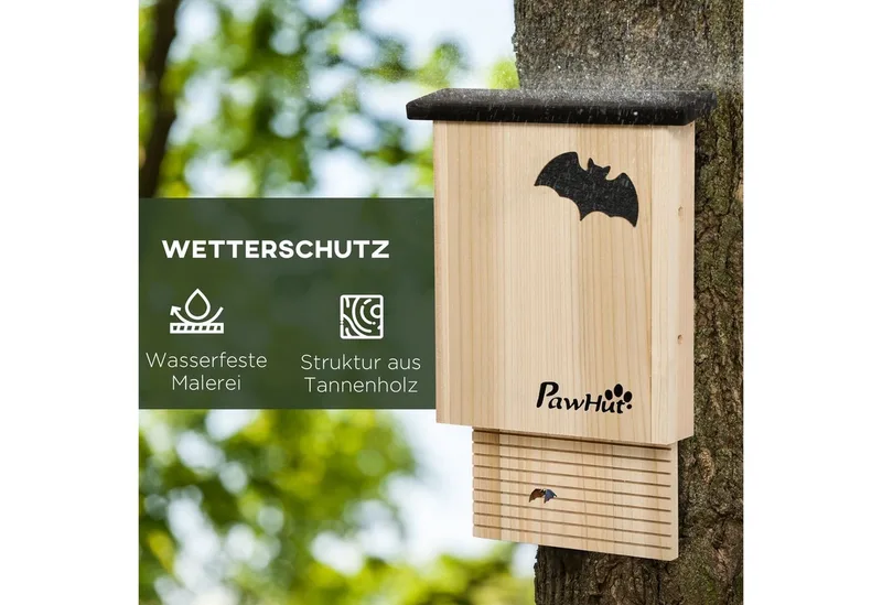 Fledermauskasten 3er-Set, Fledermaushaus, Nistkasten für Fledermäuse, Fledermausbox zum Aufhängen für Sommer, Winter, Tannenholz, 25 x 6 x 37,5 cm, Natur von PawHut in Naturholz – Produktfoto 5 von 5