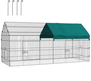 Freilaufgehege 220 x 85 x 103 cm Kleintiergehege mit Abdeckung, 4 Türen, Meerschweinchen Gehege für Kaninchen, Indoor, Outdoor, Stahl by PawHut in Green – product photo 1 of 5