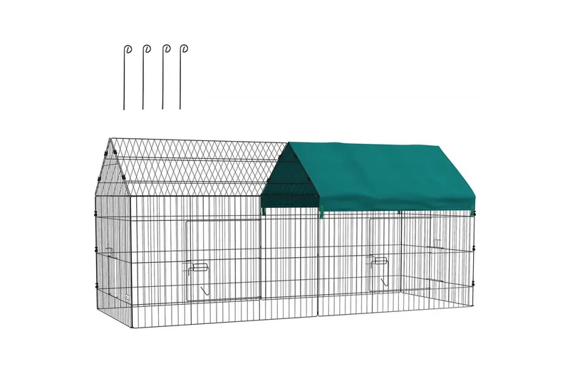 Freilaufgehege 220 x 85 x 103 cm Kleintiergehege mit Abdeckung, 4 Türen, Meerschweinchen Gehege für Kaninchen, Indoor, Outdoor, Stahl by PawHut in Green – product photo 2 of 5