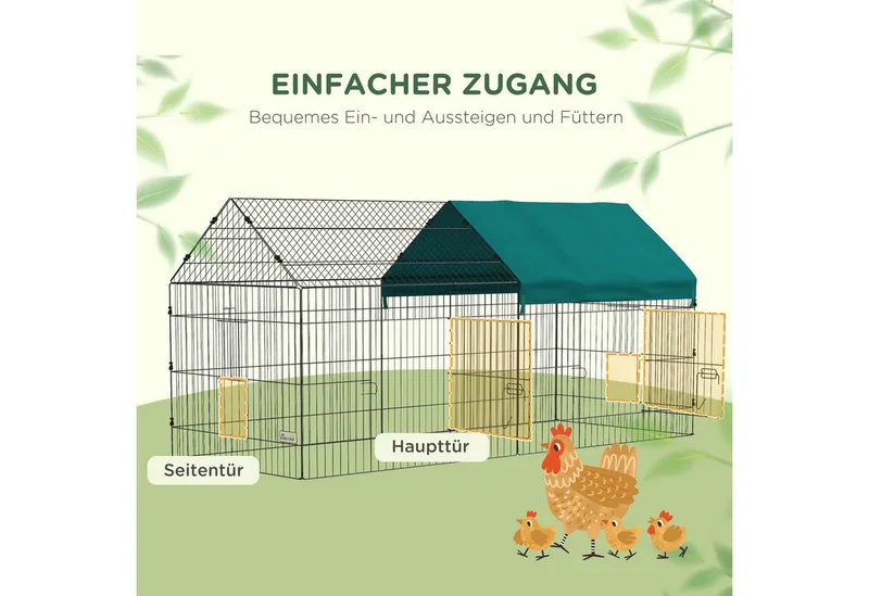 Freilaufgehege 220 x 85 x 103 cm Kleintiergehege mit Abdeckung, 4 Türen, Meerschweinchen Gehege für Kaninchen, Indoor, Outdoor, Stahl by PawHut in Green – product photo 4 of 5