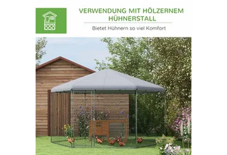 Freilaufgehege Hühnerstall 400 x 346 x 263 cm aus Stahl, Hühnerkäfig mit Abdeckung, Tür, Hühnergehege für 10-15 Hühner, Kleintiere & Pflanzen von PawHut in Silber – Produktfoto 5 von 5