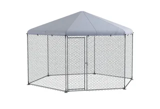 Freilaufgehege Hühnerstall 400 x 346 x 263 cm aus Stahl, Hühnerkäfig mit Abdeckung, Tür, Hühnergehege für 10-15 Hühner, Kleintiere & Pflanzen von PawHut in Silber – Produktfoto 2 von 5