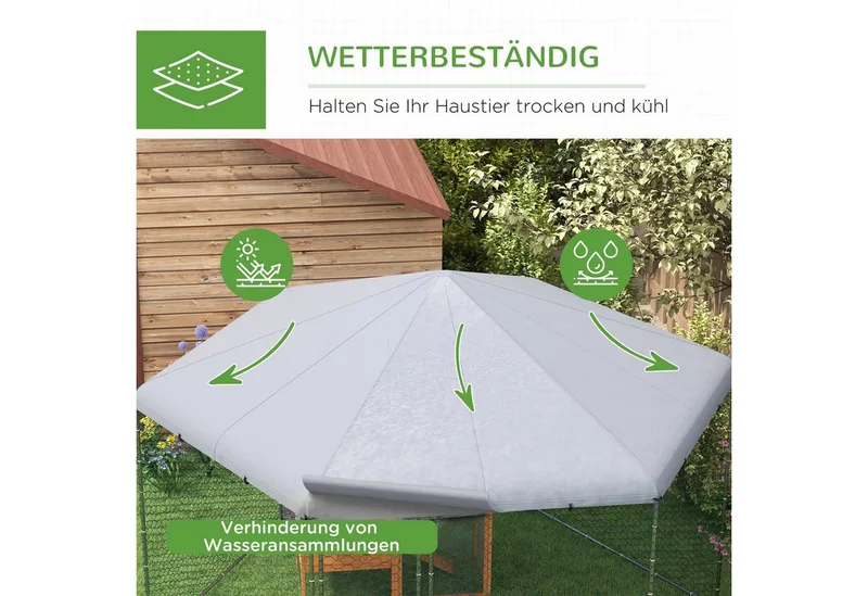 Freilaufgehege Hühnerstall 400 x 346 x 263 cm aus Stahl, Hühnerkäfig mit Abdeckung, Tür, Hühnergehege für 10-15 Hühner, Kleintiere & Pflanzen von PawHut in Silber – Produktfoto 4 von 5