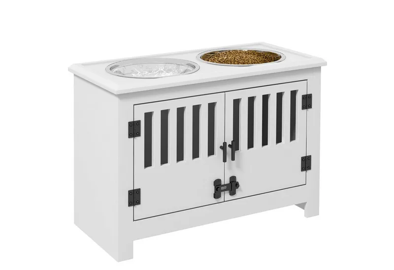 Futternapf, Erhöhtes Futterstation mit 2L Futterschale aus Edelstahl, Stauraum, Doppeltür mit Schloss, Hundebar für extra große Hunde by PawHut in White – product photo 2 of 5