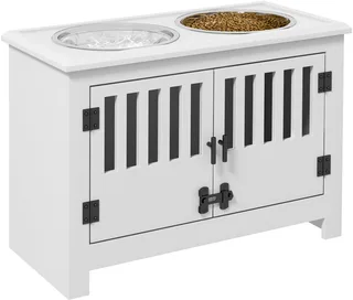 Futternapf, Erhöhtes Futterstation mit 2L Futterschale aus Edelstahl, Stauraum, Doppeltür mit Schloss, Hundebar für extra große Hunde by PawHut in White – product photo 1 of 5